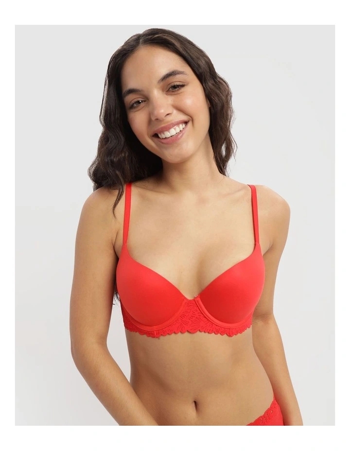 Sunnie Demi Push Up Blossom Lace Trim Bra in Holiday Red