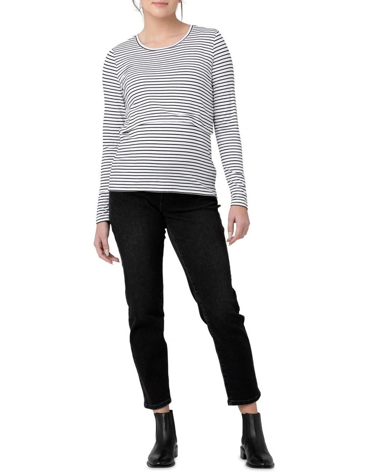 Stripe Layered Nursing Top in White/Black