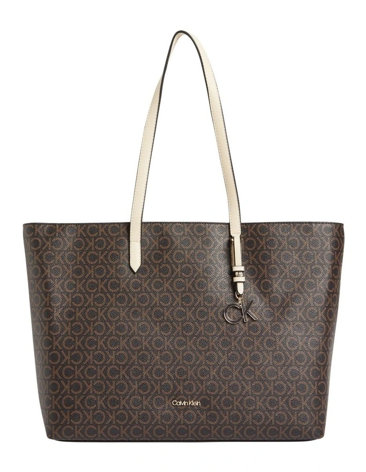 Mono Faux Leather Tote Bag in Brown