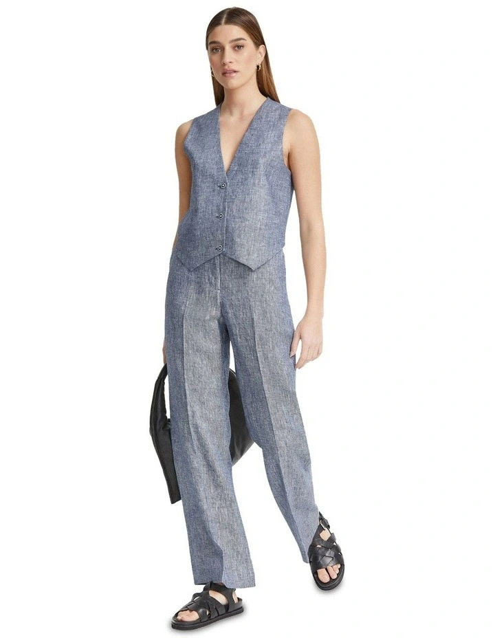 Vienna Linen Twill Waistcoat in Indigo