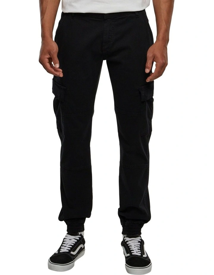 Washed Cargo Twill Jogging Pants in Black