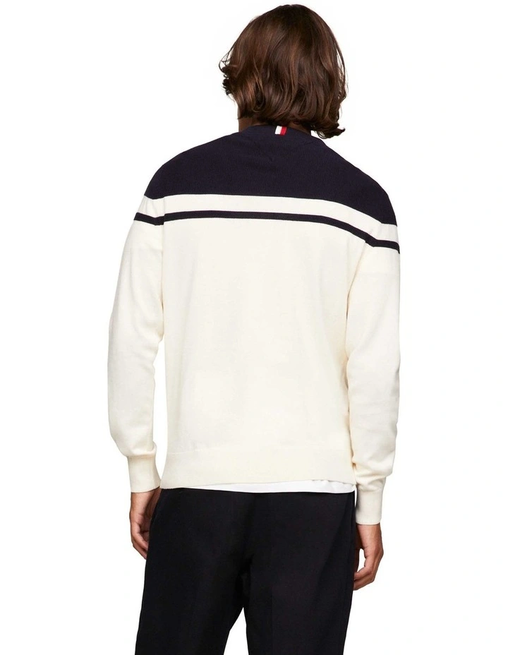 Colourblock Graphic Crew Neck Knit in White