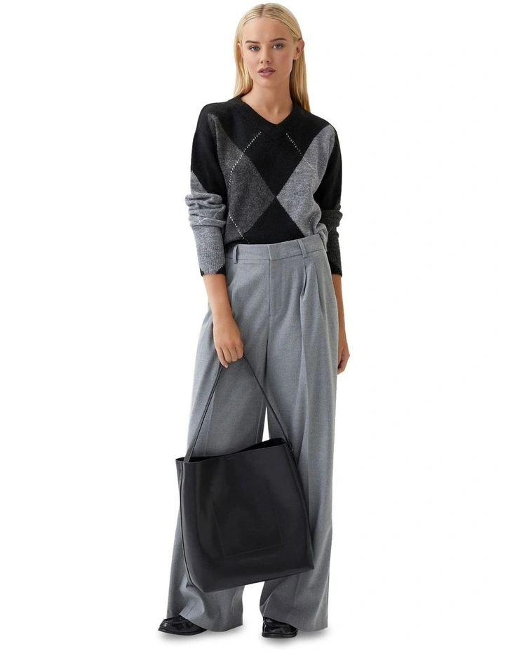 Lowen Argyle V-Neck Knit in Black