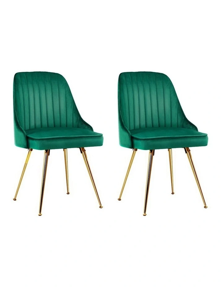 Dining Chairs Velvet Channel Tufted Set of 2 in Green