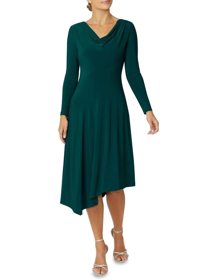 Casey Cowl Neck Jersey Dress in Teal