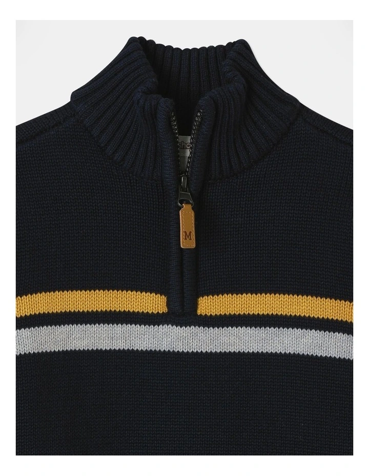 Knitted 1/4 Zip Thru Jumper in Navy