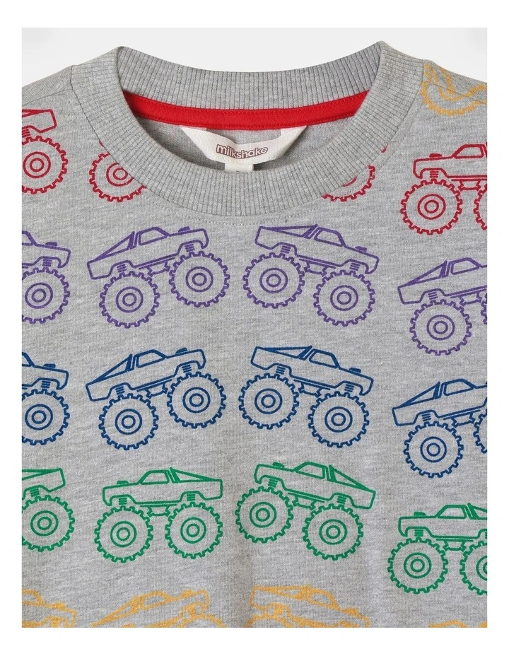 Long Sleeve Printed Tee (3-8 Years) in Grey Marle