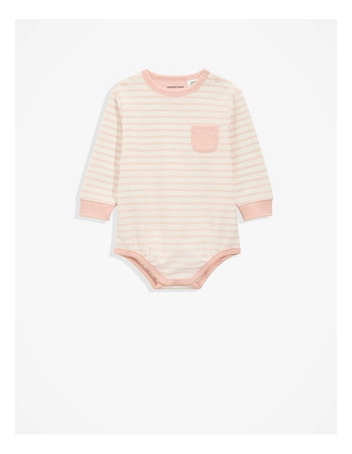 Oversized Stripe Long Sleeve Bodysuit in Antique Pink