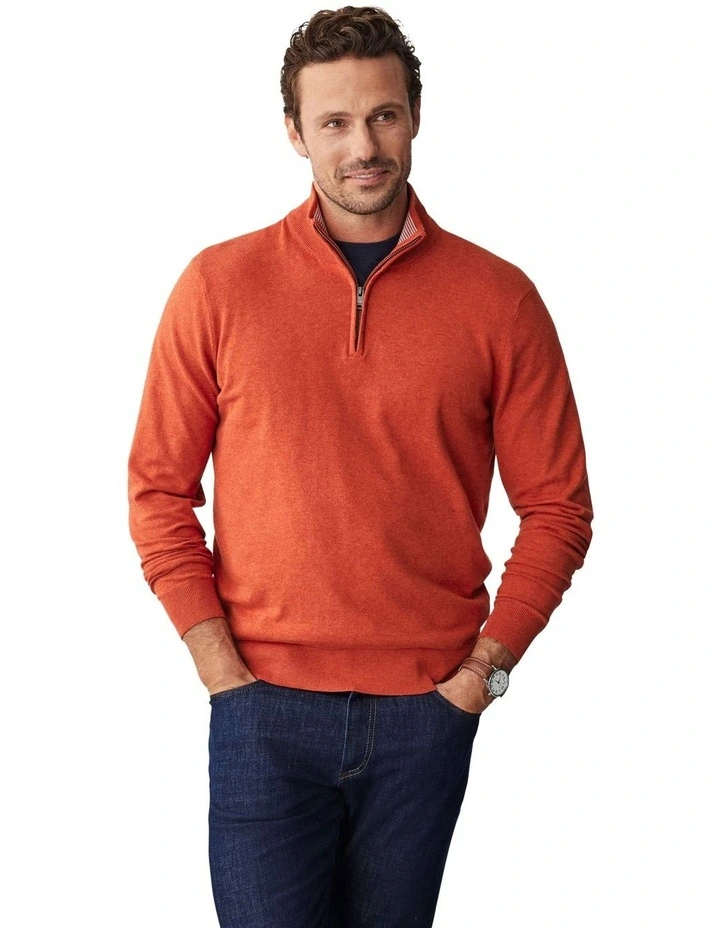High Flex Half Zip Knit Sweater in Tangerine