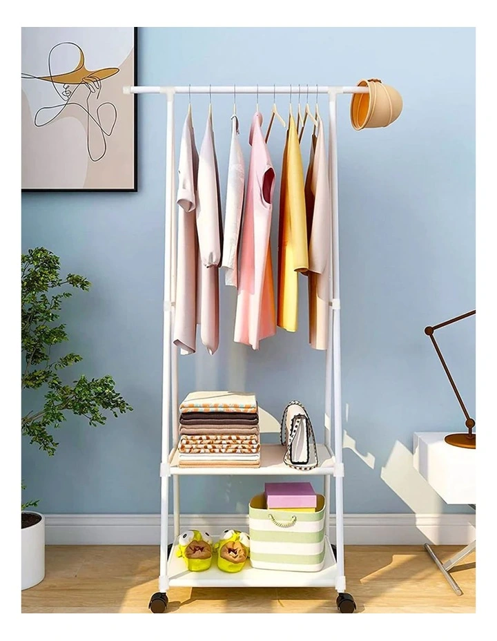 2-in-1 Clothes Shoe Rack Storage Organizer with Wheels in White