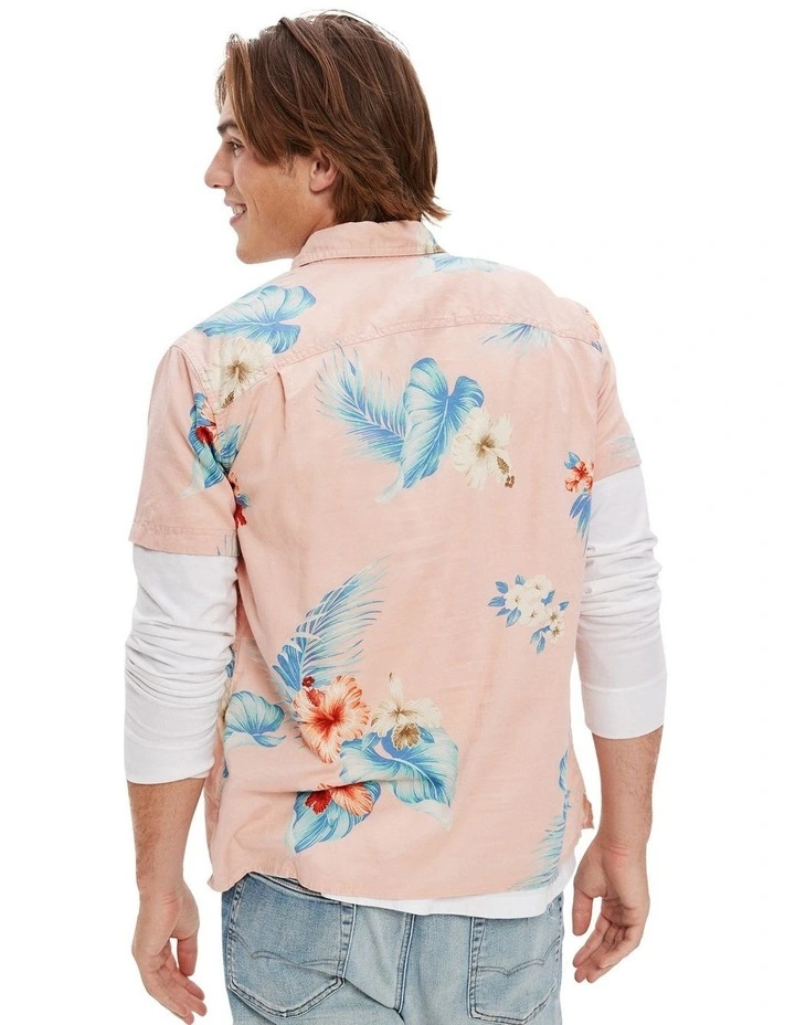 Tropical Button-Up Resort Shirt in Ballet Pink
