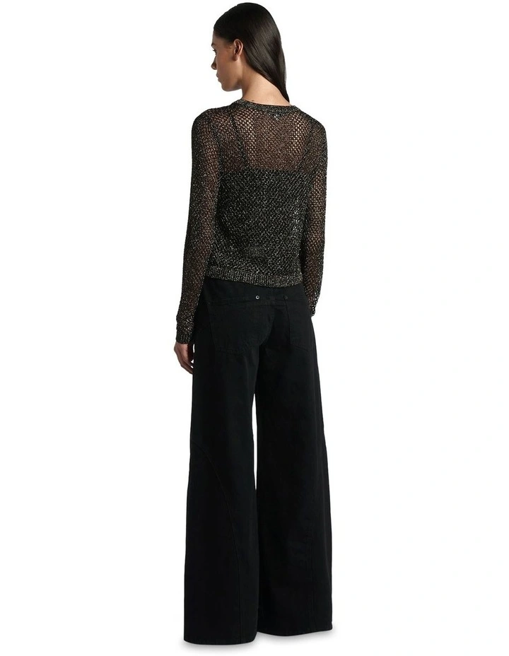Lurex Crochet Knit Top in Black