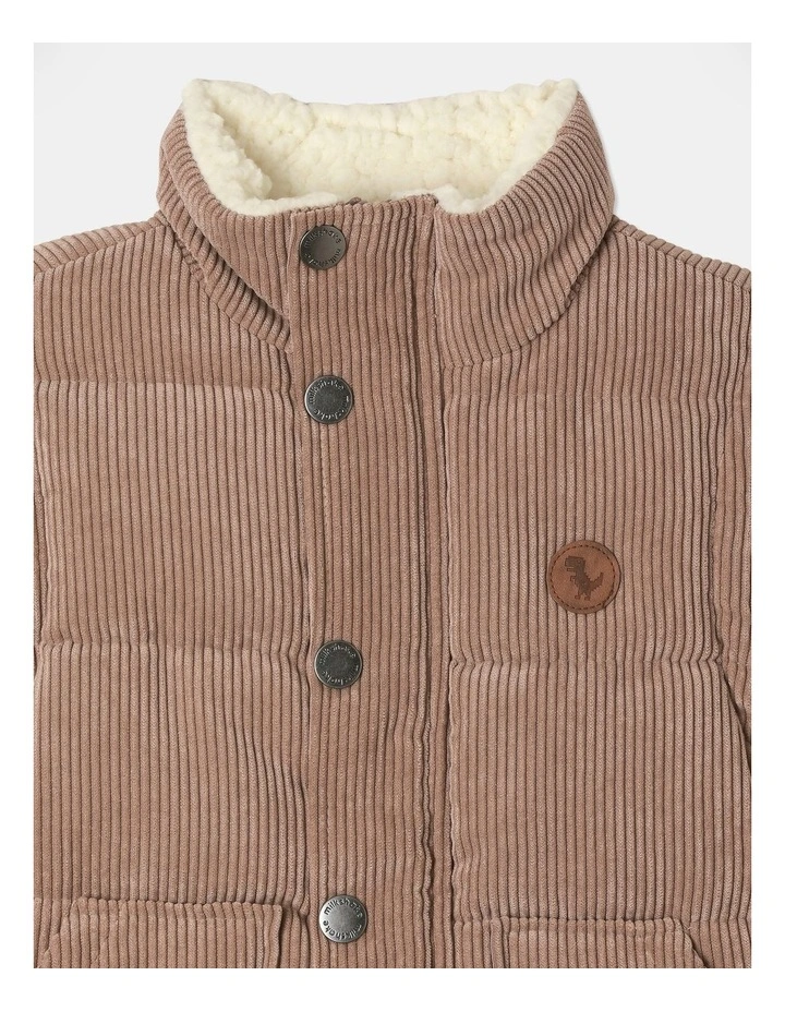 Cord Puffer Vest in Tan