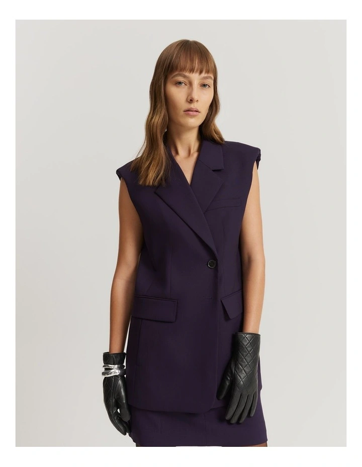 Wool Single-breasted Vest in Eggplant