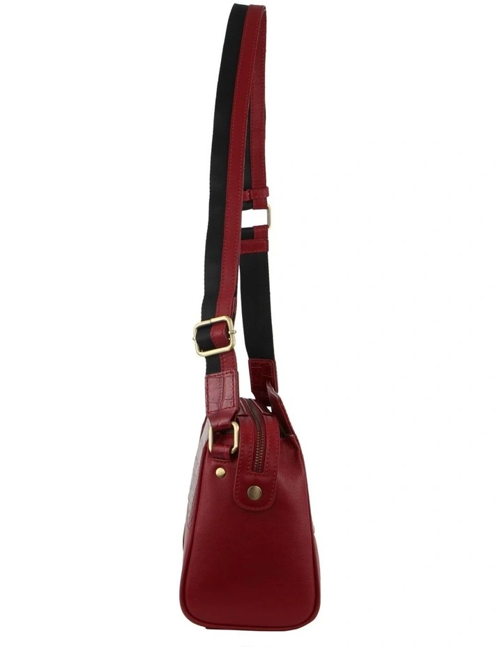 Croc-Embossed Leather Cross-Body Bag in Red