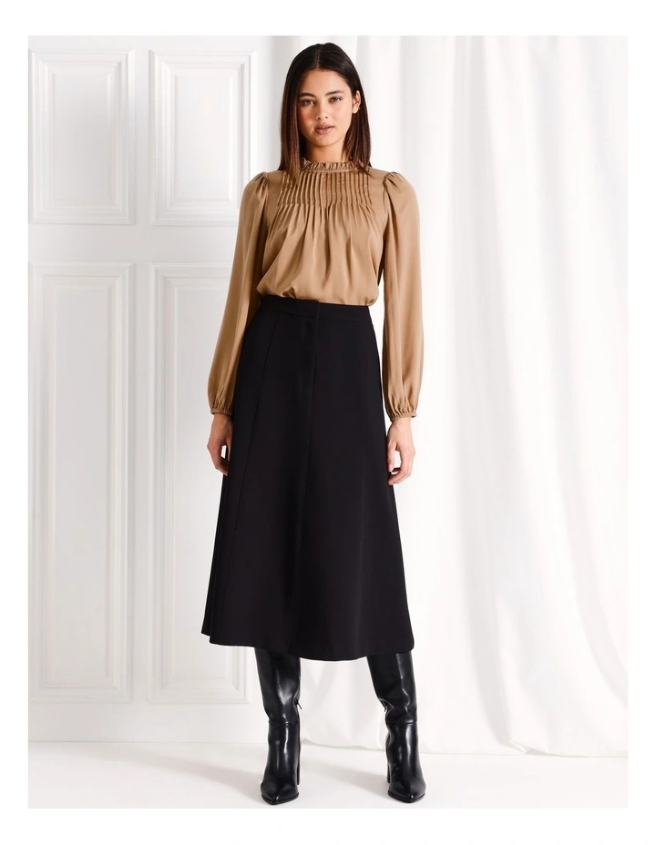 Panelled A-Line Midi Skirt in Black