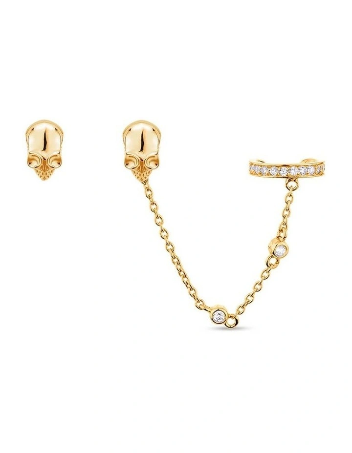 Peace Stud Ear Cuff Set in Gold