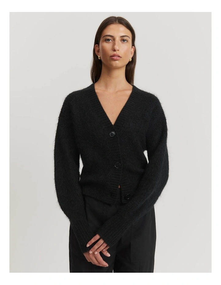 Brushed Crop Cardigan in Black