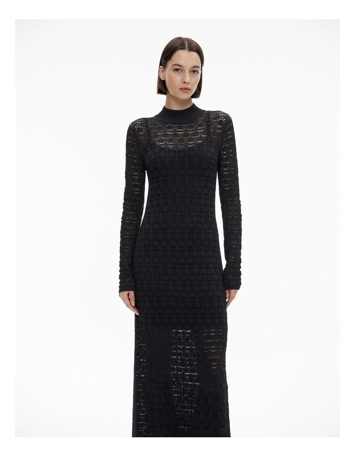 Lace Stitch Knit Dress in Black