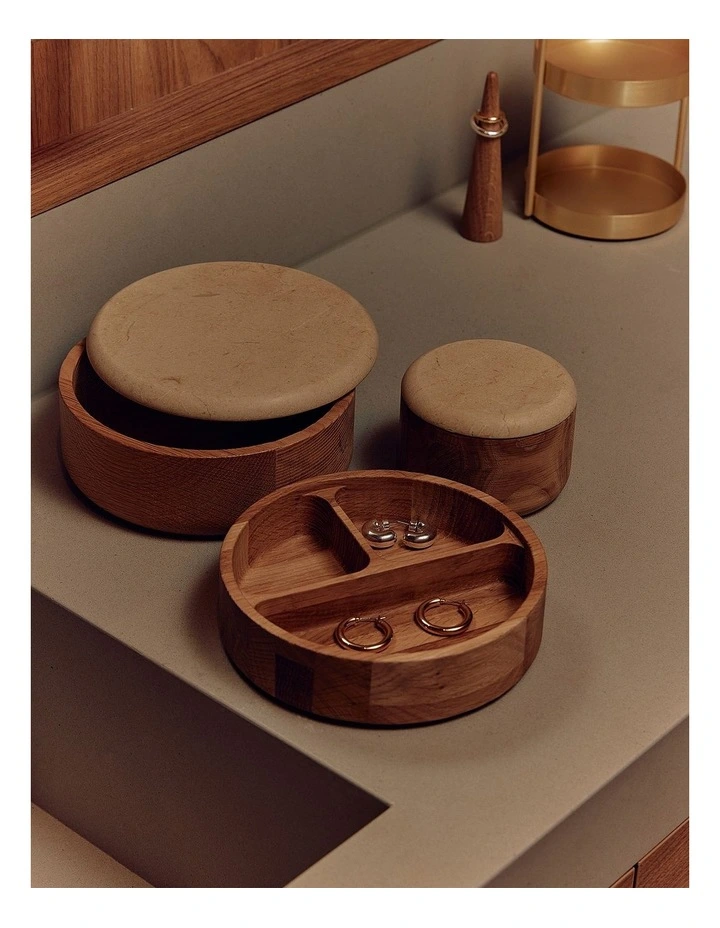 Ally Small Round Jewellery Box in Beige