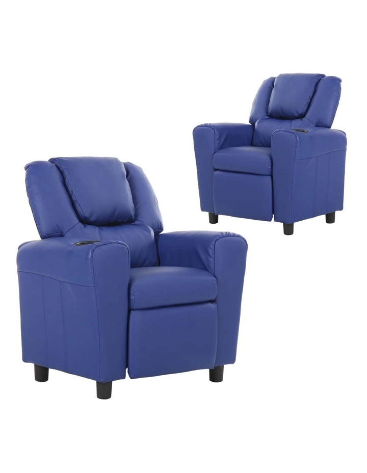 Oliver Kids Recliner Sofa Arm Chair Set of 2 in Blue
