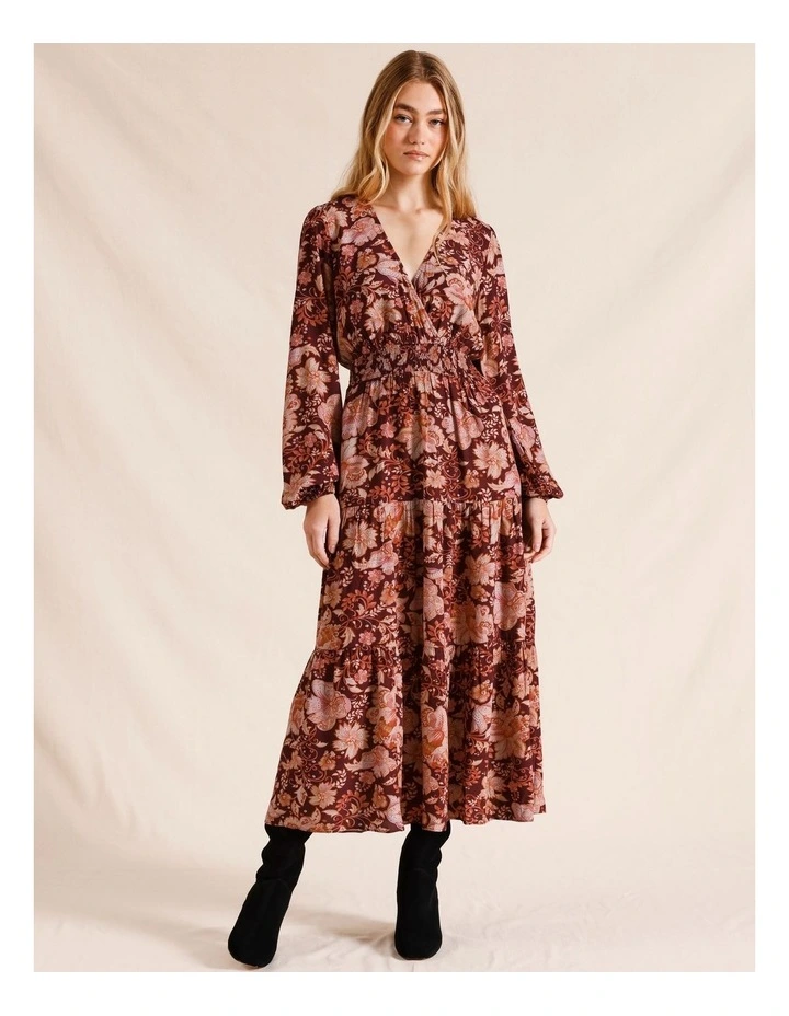Long Sleeve Shirred Waist Dress in Red
