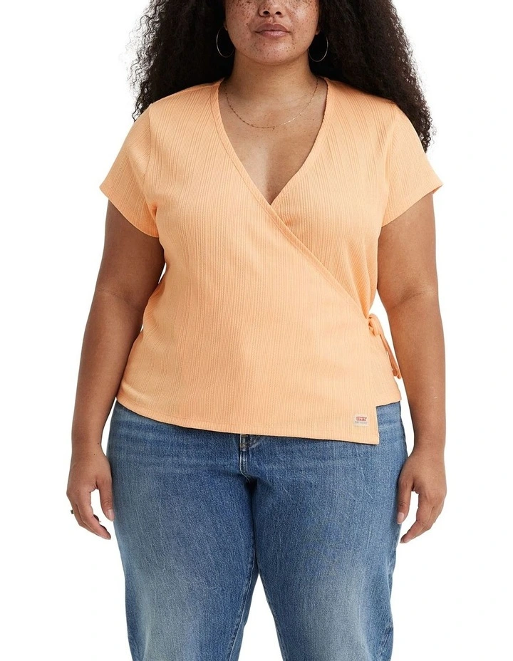 Pointelle Wrap Top in Almond Cream