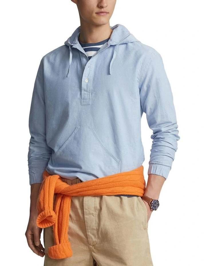 Oxford Hooded Popover Shirt in Blue