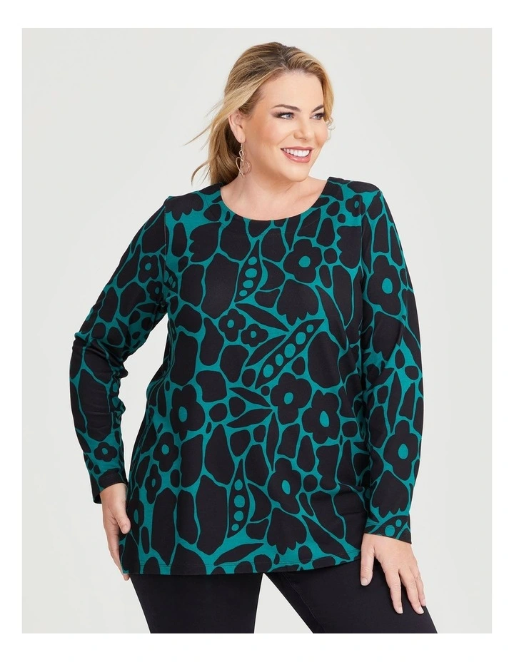 Bamboo Ponte Botanical Top in Eden Green/Black