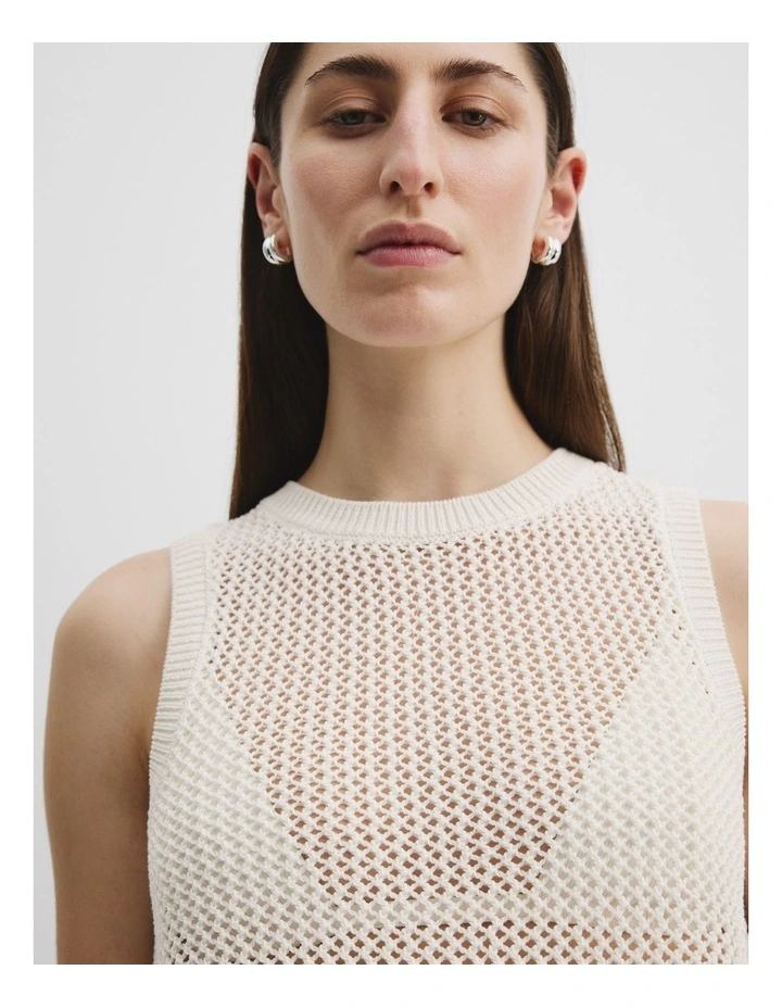 Organically Grown Cotton Crochet Knit Tank in Blanc