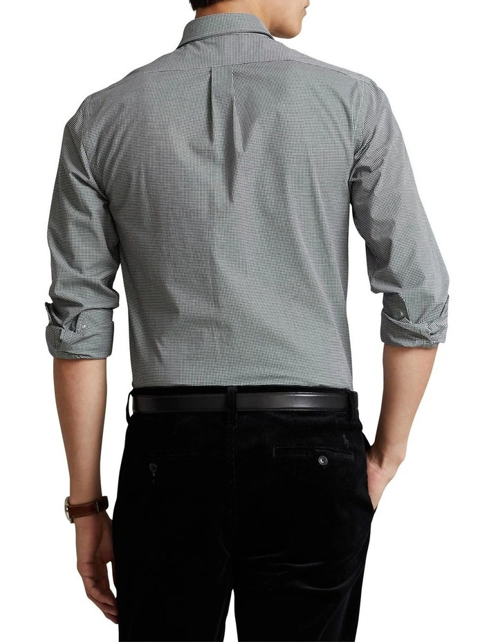 Classic Fit Checked Stretch Poplin Shirt in Black