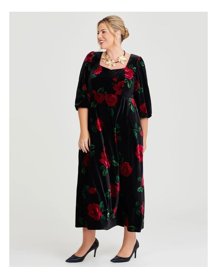 Marigold Velvet Event Dress in Floral