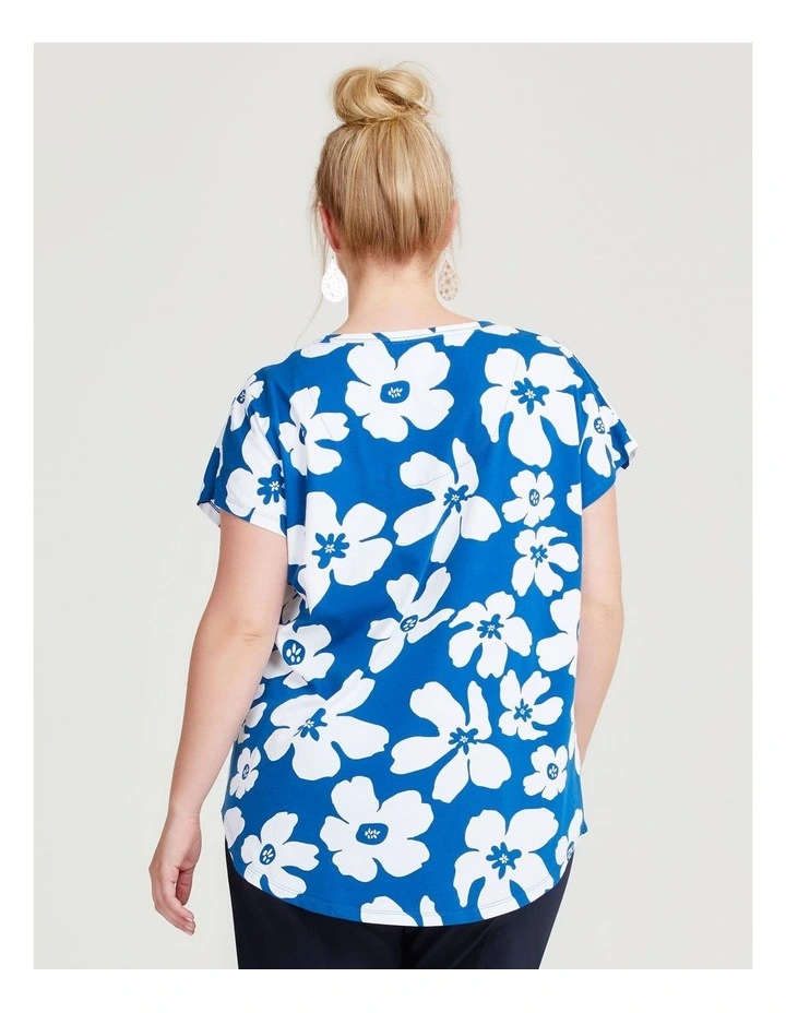 Cotton Daisy Flower Top in Seaport/Off White