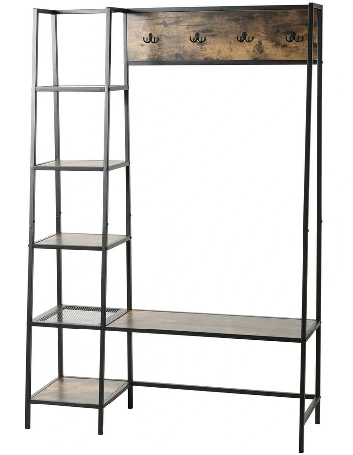 Rustic Wooden Entrance Hall Tree 115.4x40x171.5cm in Brown