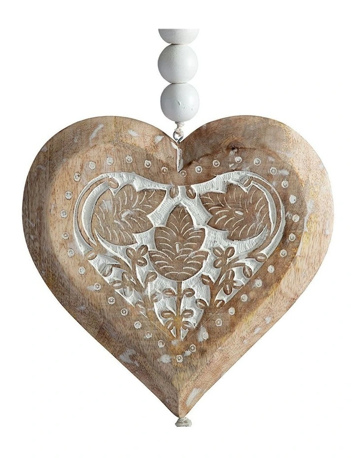 Mango Wood Hanging Heart Decor in Natural