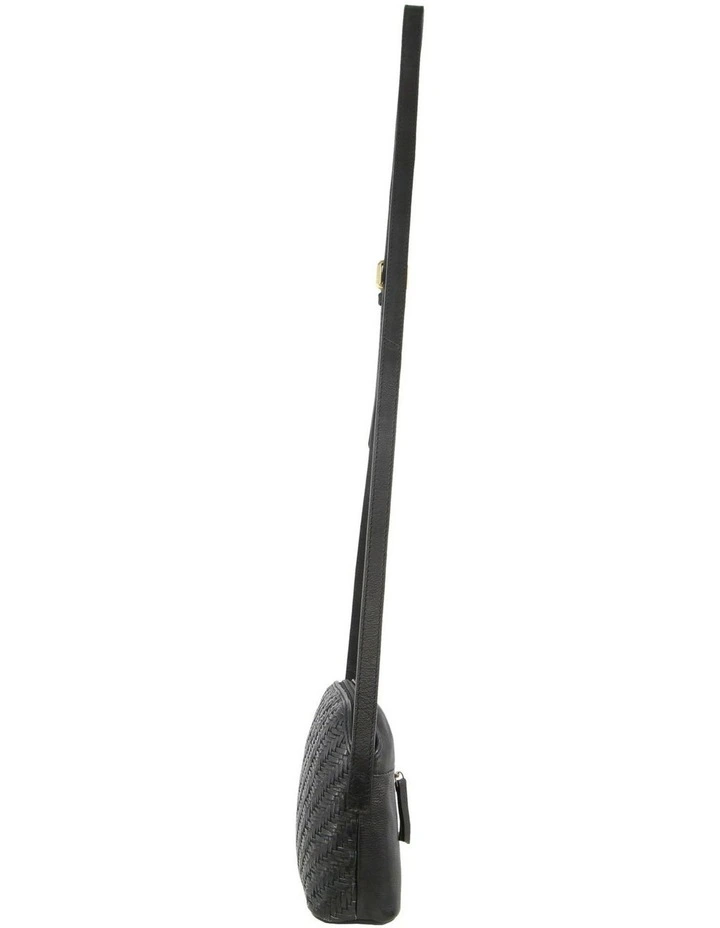 Woven Embossed Leather Cross-Body Bag in Black