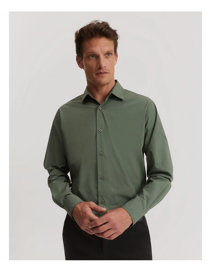 Regular Fit Garment Dyed Poplin Shirt in Khaki Green