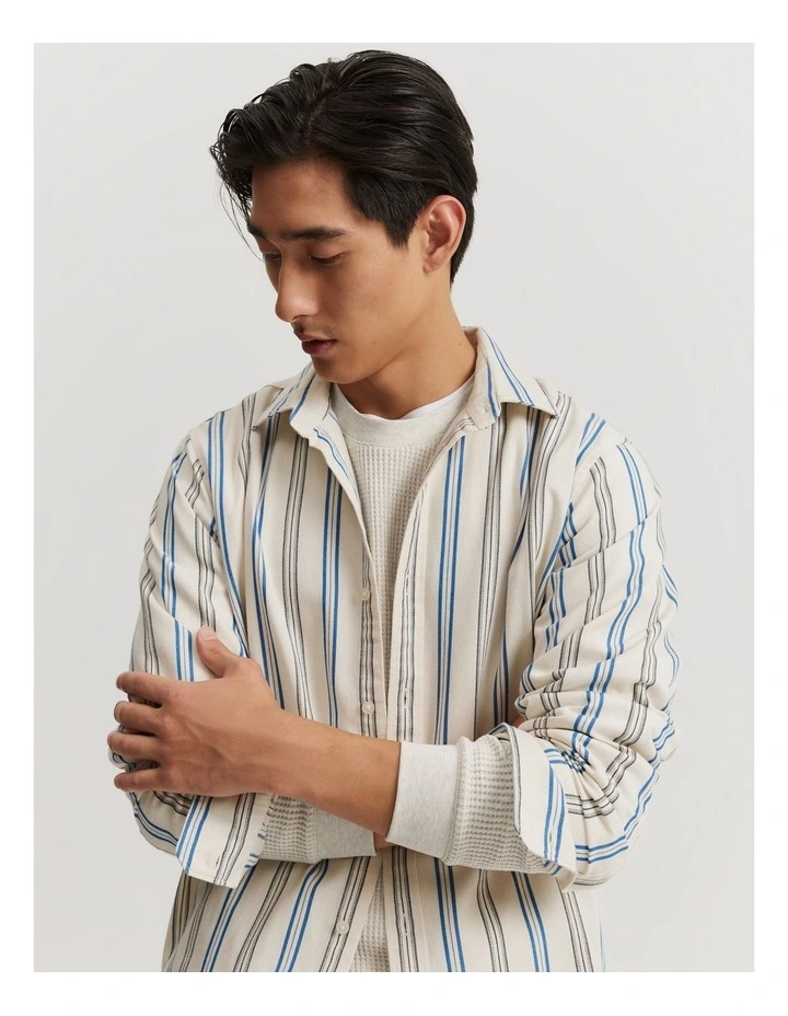 Regular Fit Cotton Stripe Shirt in Ecru