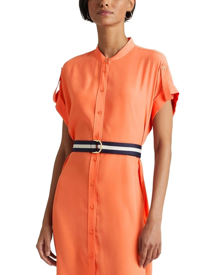 Belted Crepe Shirt Dress in Orange