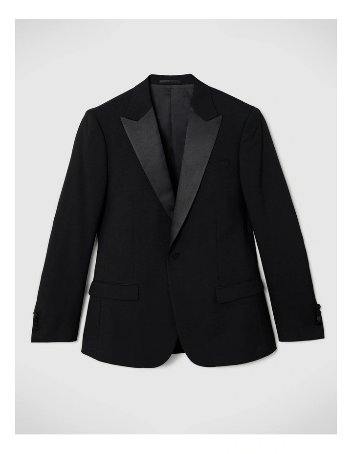 Slim Fit Premium Wool Silk Tuxedo Jacket in Black