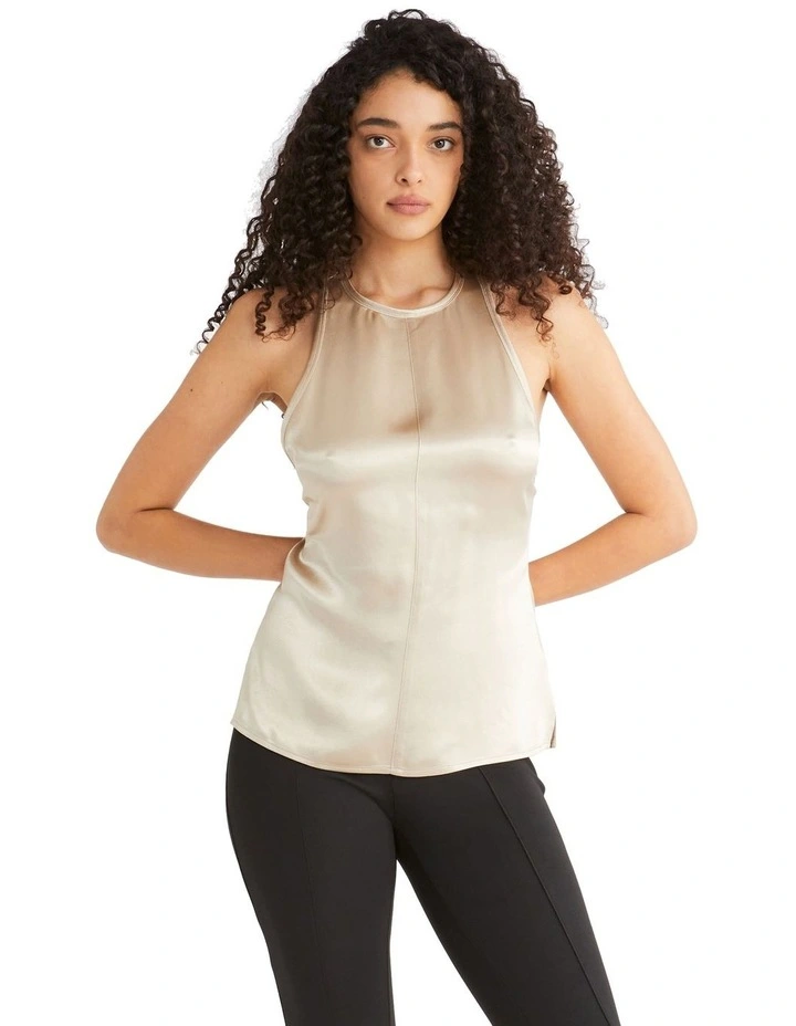 Naia Acetate Racer Neck Top in White Clay