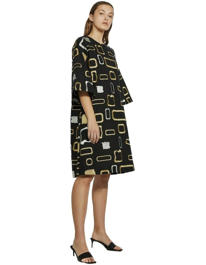 Heavy Metal 3/4 Sleeved Dress in Black/ Metallic