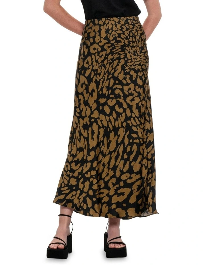 Gilded Leopard Bias Skirt in Black Gold