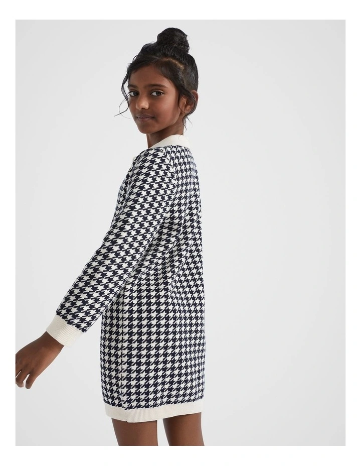 Houndstooth Knit Dress in Midnight Blue
