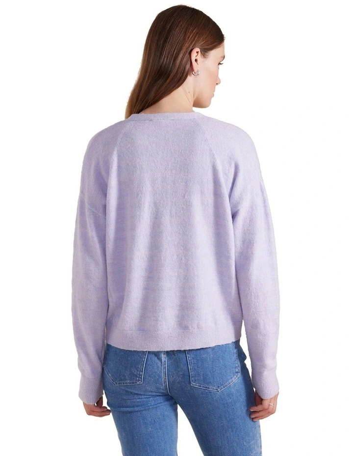 Long Sleeve Fluffy Button Thru Cardi in Lilac