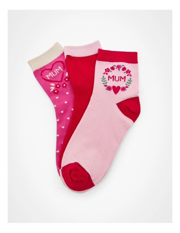 Cotton Mum Socks 3 Pack in Multi