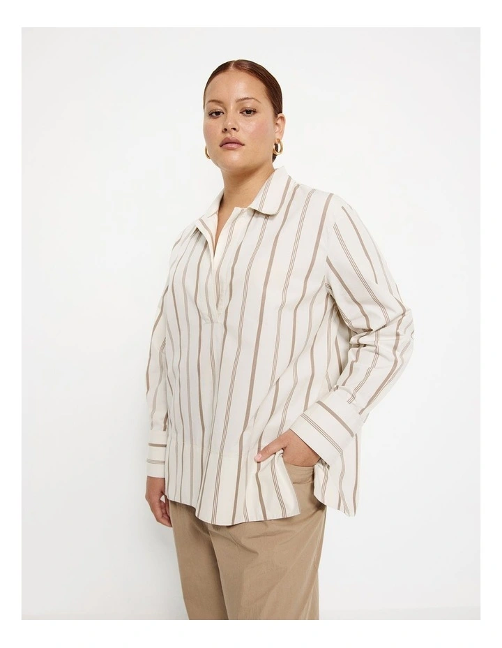 Stripe Split Hem Popover Shirt in Stripe