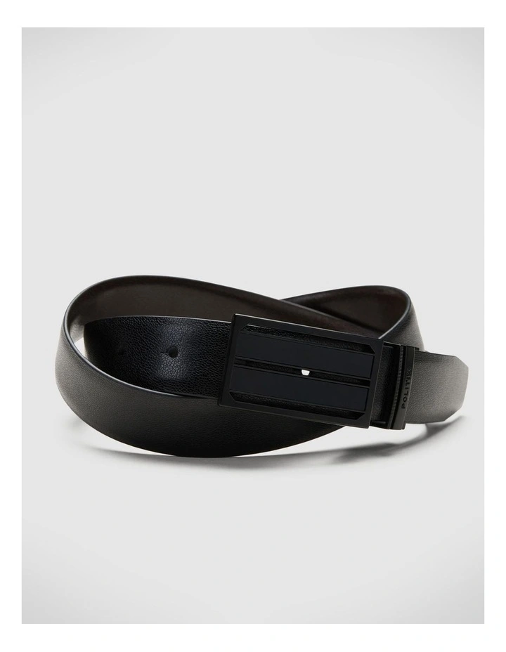 Dress Belt With Shield Buckle in Black/brown