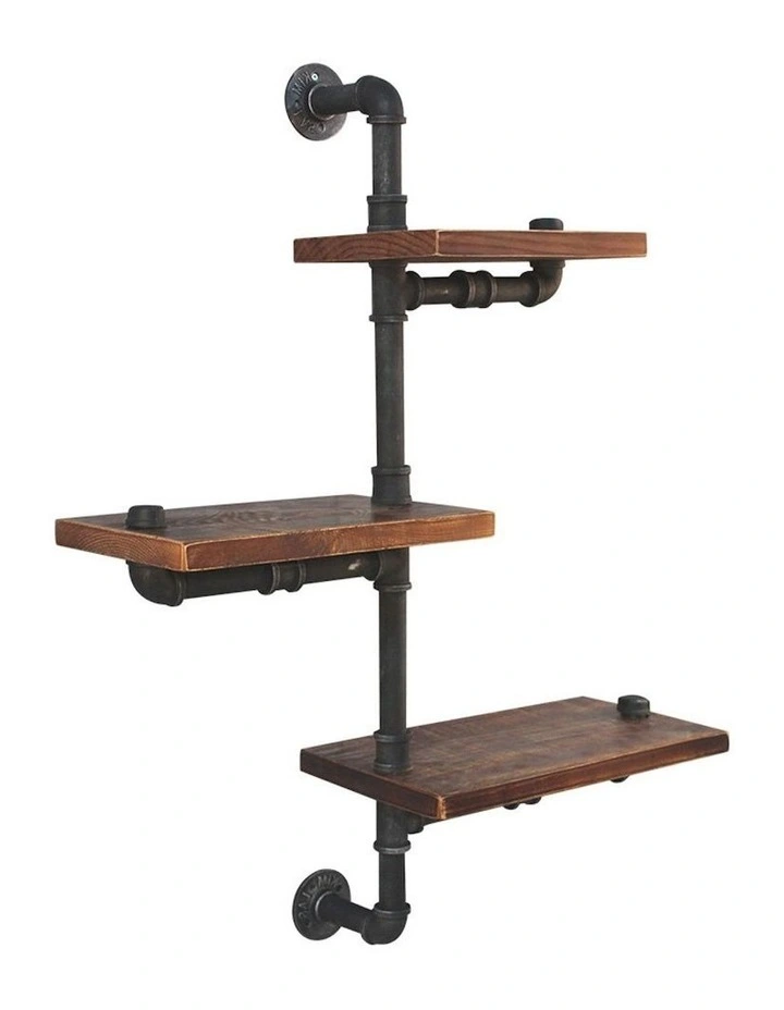 Floating 3 Tiers DIY Pipe Shelf in Brown