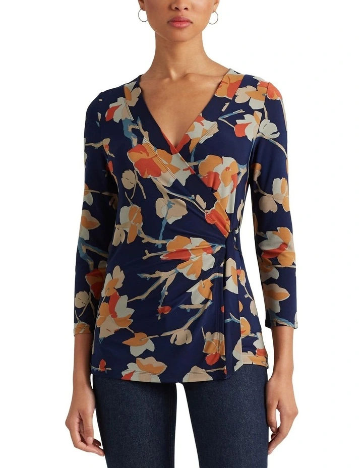 Floral Stretch Jersey Top in Blue